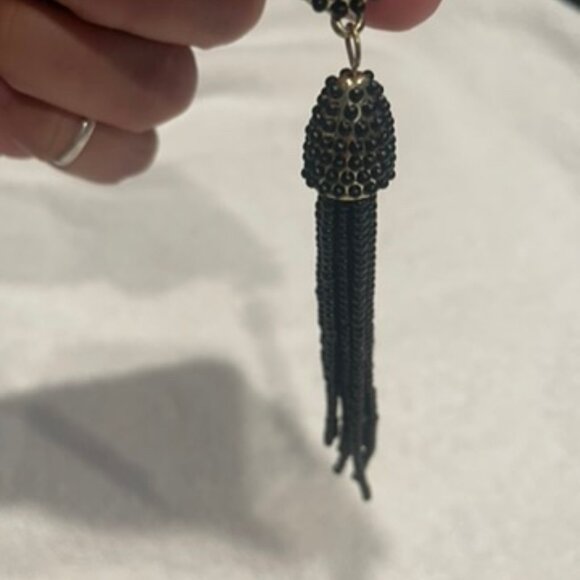 Black Beaded and Gold Tone Tassle Earrings - Picture 4 of 6